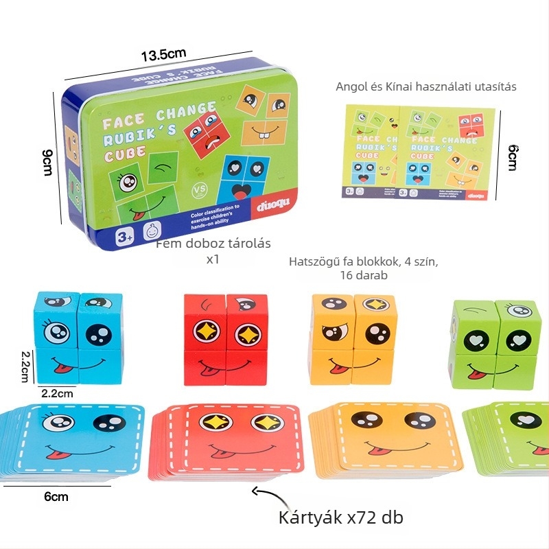 Gyermekeknek való arcváltó Rubik-kocka építőelemek Oktatójátékok Szülő-gyermek interaktív asztali csatajáték Fa mosolygós minta Rubik-kocka