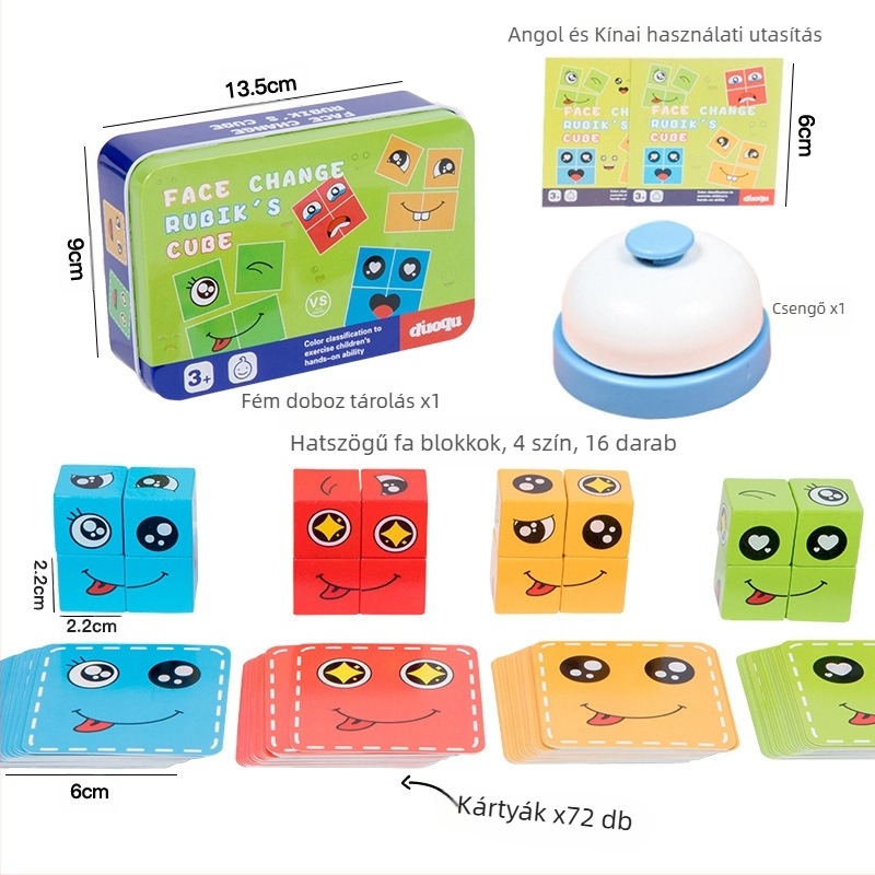 Gyermekeknek való arcváltó Rubik-kocka építőelemek Oktatójátékok Szülő-gyermek interaktív asztali csatajáték Fa mosolygós minta Rubik-kocka