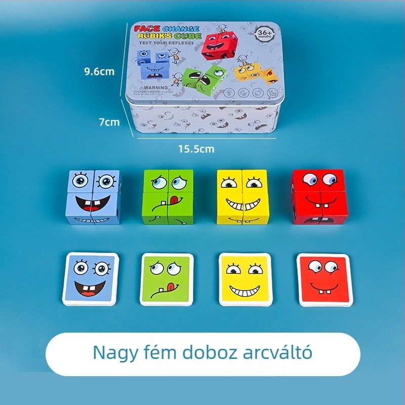 Gyermekeknek való arcváltó Rubik-kocka építőelemek Oktatójátékok Szülő-gyermek interaktív asztali csatajáték Fa mosolygós minta Rubik-kocka