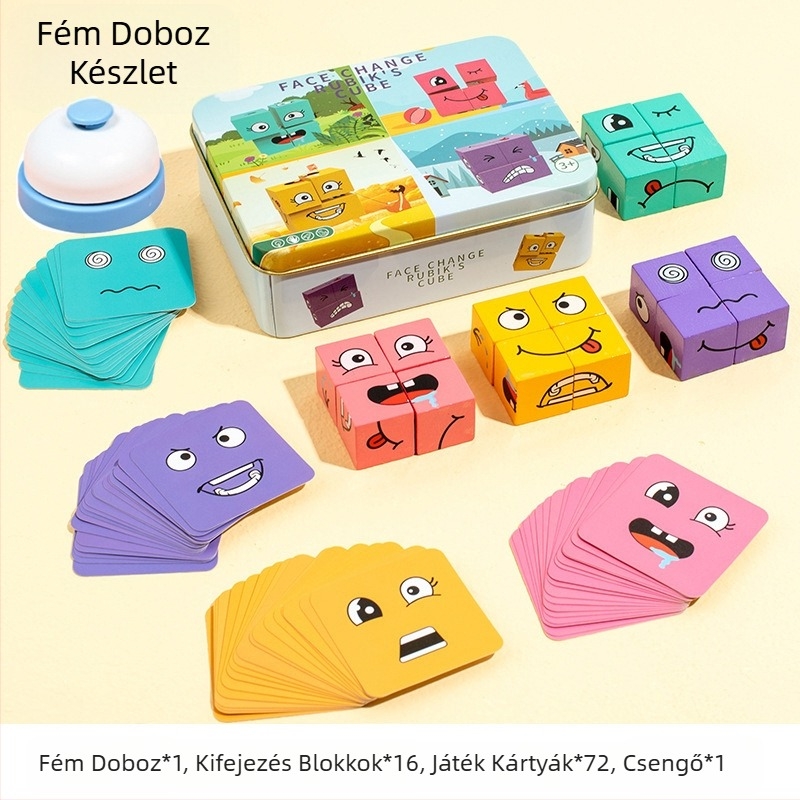 Gyermekeknek való arcváltó Rubik-kocka építőelemek Oktatójátékok Szülő-gyermek interaktív asztali csatajáték Fa mosolygós minta Rubik-kocka