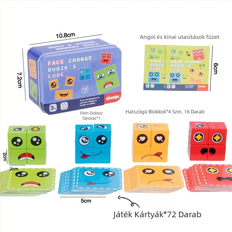Gyermekeknek való arcváltó Rubik-kocka építőelemek Oktatójátékok Szülő-gyermek interaktív asztali csatajáték Fa mosolygós minta Rubik-kocka