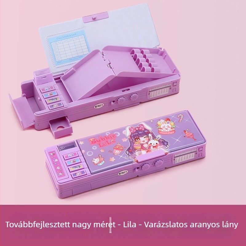 Jelszóval zárolható tolltartó + ingyenes táblára rögzíthető tolllánc, multifunkcionális, kétrétegű, nagy kapacitású tolltartó férfiaknak és nőknek, űrhajós dizájnnal