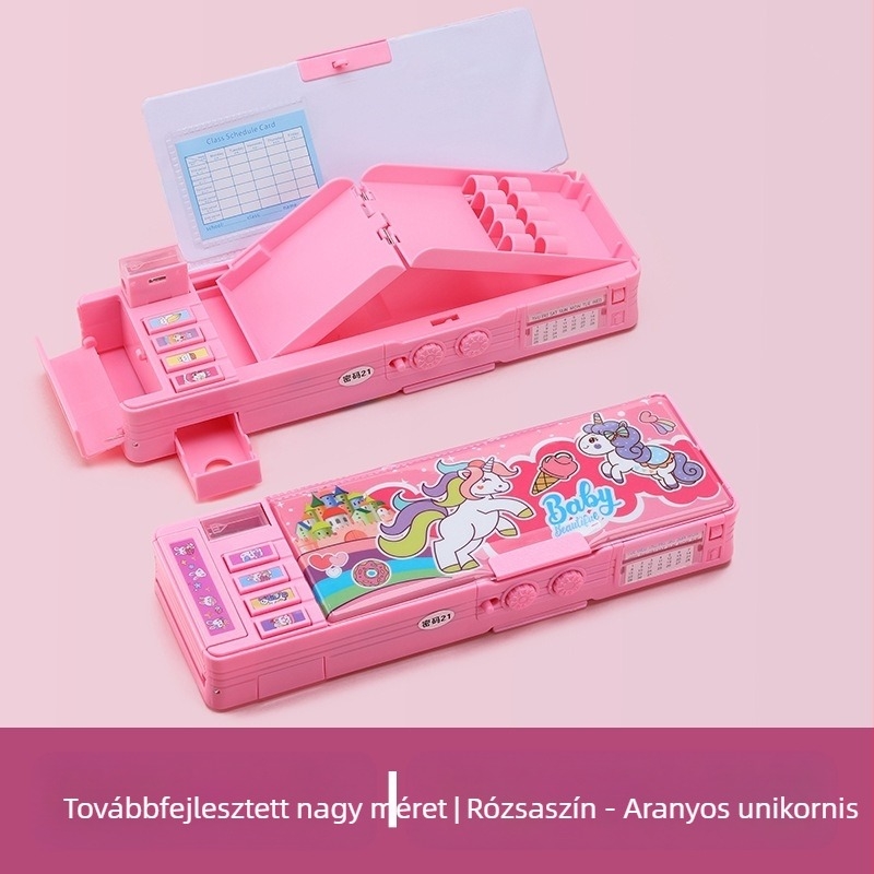 Jelszóval zárolható tolltartó + ingyenes táblára rögzíthető tolllánc, multifunkcionális, kétrétegű, nagy kapacitású tolltartó férfiaknak és nőknek, űrhajós dizájnnal