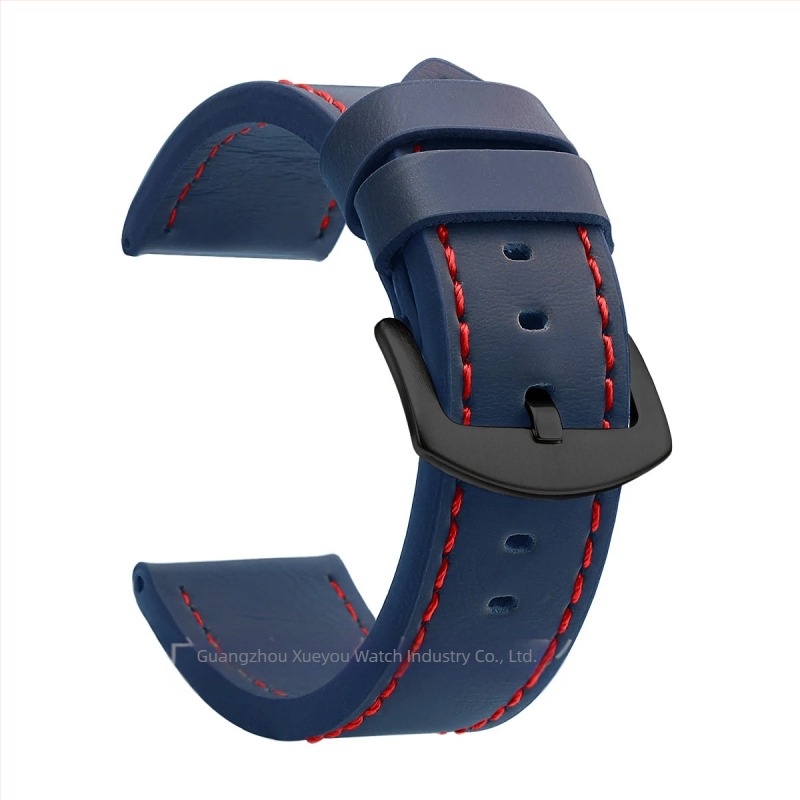 Külkereskedelmi divatos valódi bőr univerzális élszíj, uniszex 18mm, 20mm, 22mm, 24mm, ezüst csattal, fekete csattal