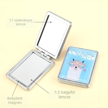 Hordozható sminktükör raktáron, téglalap alakú, divatos, folyékony homok szépségtükör, női kétoldalas, összecsukható mini sminktükör