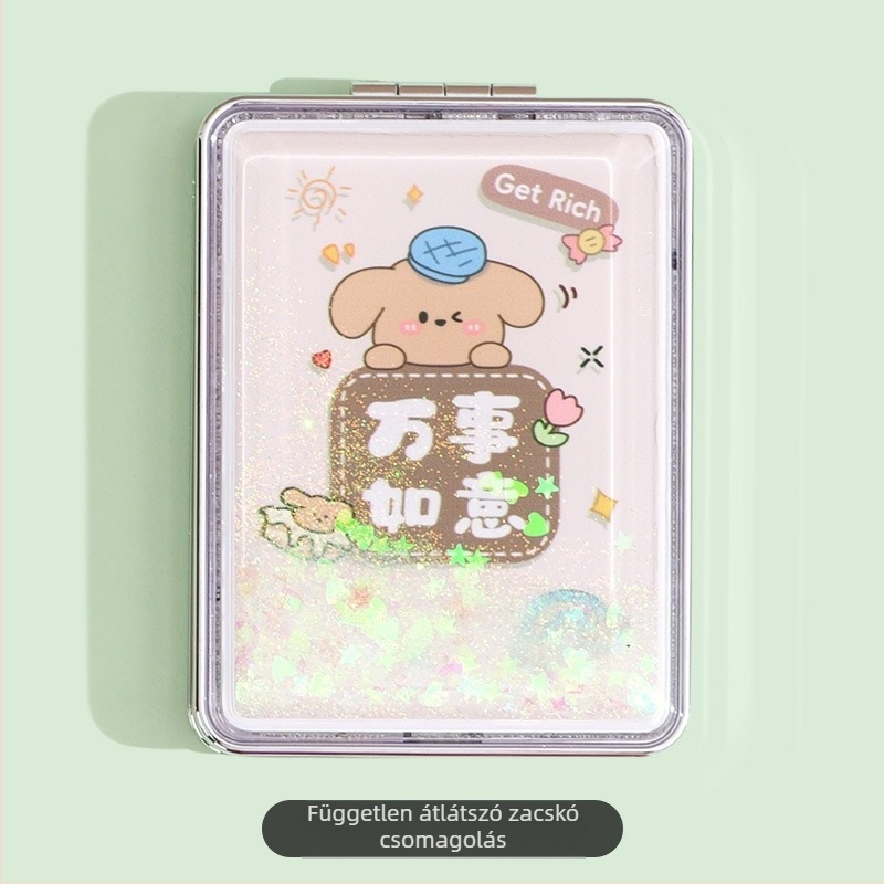 Hordozható sminktükör raktáron, téglalap alakú, divatos, folyékony homok szépségtükör, női kétoldalas, összecsukható mini sminktükör