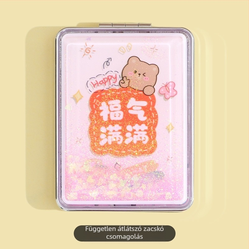 Hordozható sminktükör raktáron, téglalap alakú, divatos, folyékony homok szépségtükör, női kétoldalas, összecsukható mini sminktükör