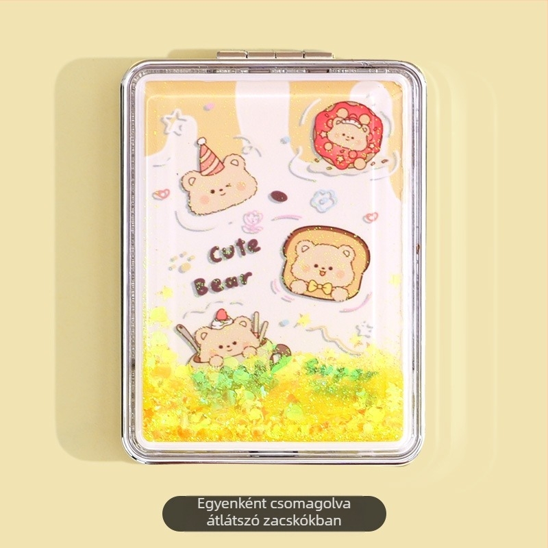 Hordozható sminktükör raktáron, téglalap alakú, divatos, folyékony homok szépségtükör, női kétoldalas, összecsukható mini sminktükör