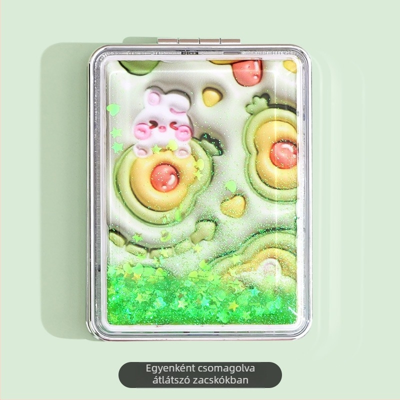 Hordozható sminktükör raktáron, téglalap alakú, divatos, folyékony homok szépségtükör, női kétoldalas, összecsukható mini sminktükör