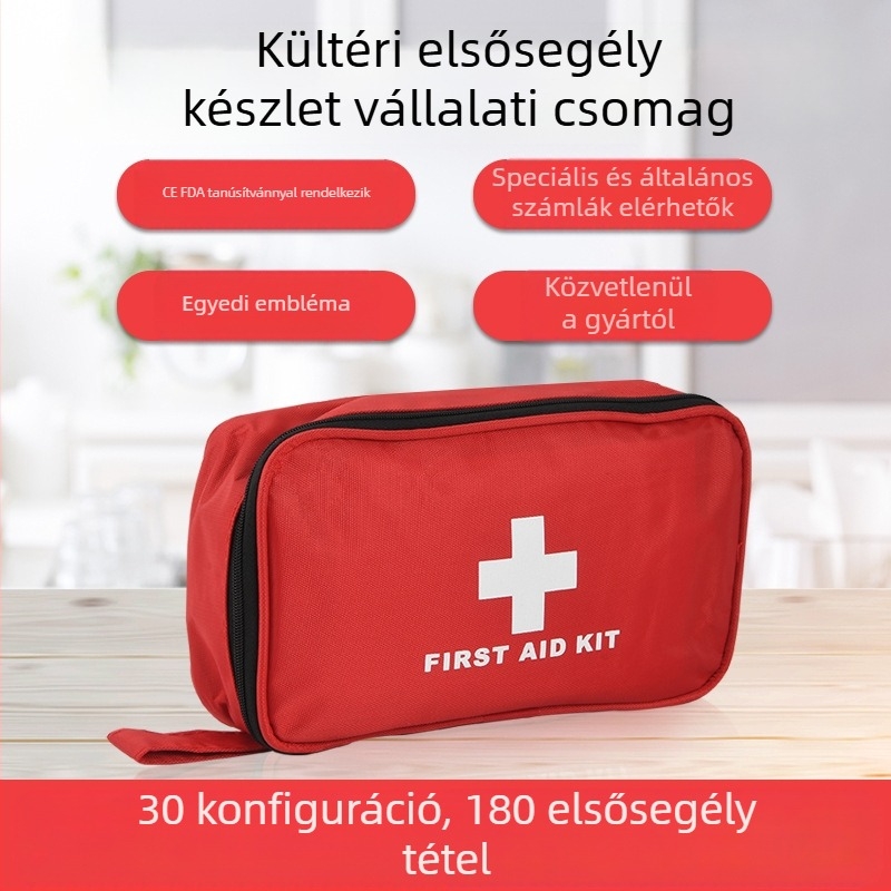 30 féle, 194 alkatrészből álló elsősegélycsomag határokon átnyúló exportja, kültéri elsősegélycsomag, családi vészhelyzeti készlet