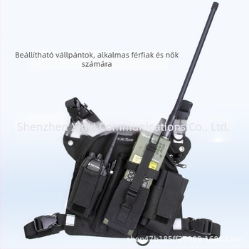 Fekete nagy kapacitású mellkastáska walkie-talkie mellkastáska lovagló sporttáska szabadtéri vadásztáska felszerelés hordozó szerszámok