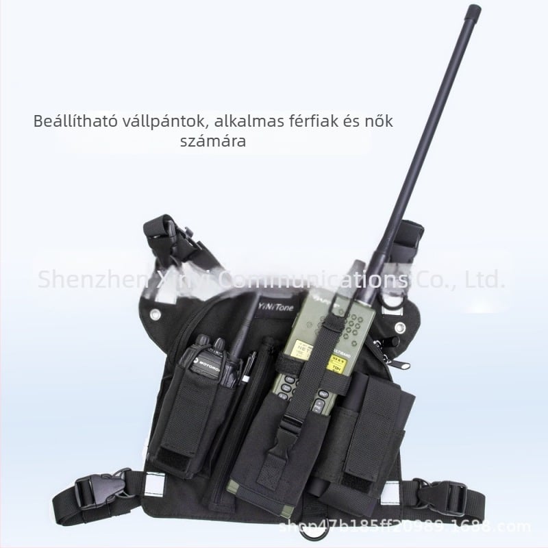 Fekete nagy kapacitású mellkastáska walkie-talkie mellkastáska lovagló sporttáska szabadtéri vadásztáska felszerelés hordozó szerszámok