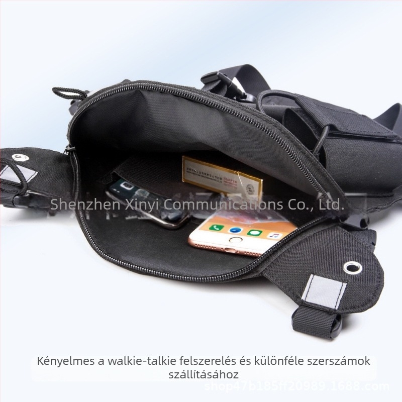 Fekete nagy kapacitású mellkastáska walkie-talkie mellkastáska lovagló sporttáska szabadtéri vadásztáska felszerelés hordozó szerszámok