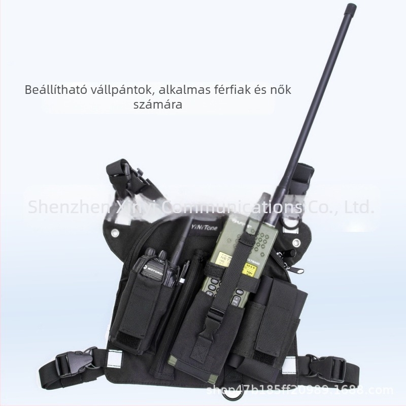 Fekete nagy kapacitású mellkastáska walkie-talkie mellkastáska lovagló sporttáska szabadtéri vadásztáska felszerelés hordozó szerszámok