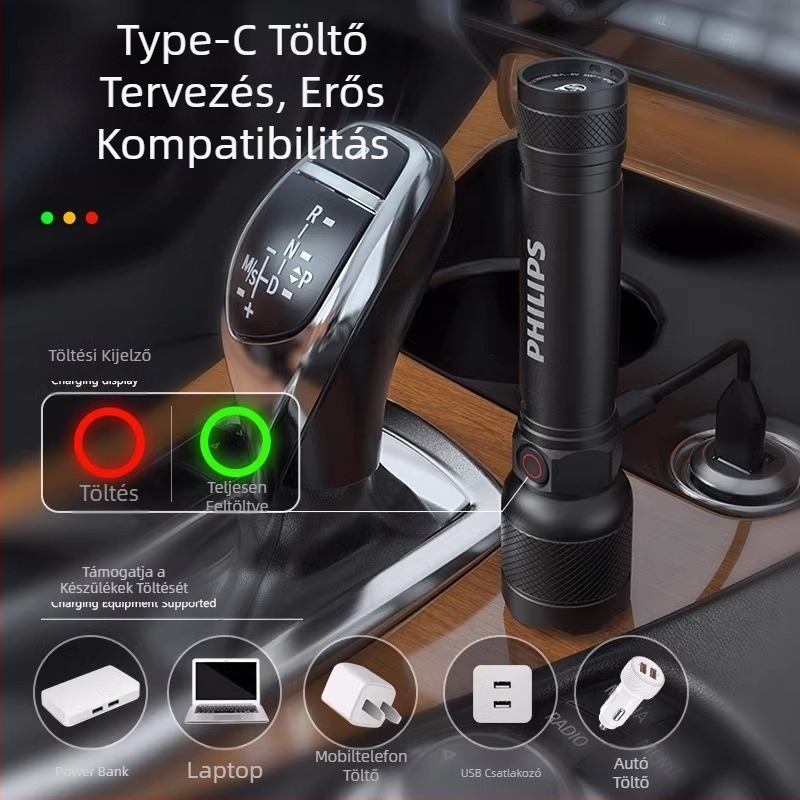 Philips Sfl2188 zseblámpa, erős fény, hosszú hatótávolságú, ultra hosszú akkumulátor-élettartam, újratölthető, kisméretű, mini hordozható otthoni használatra