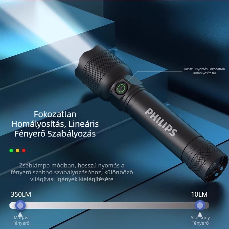 Philips Sfl2188 zseblámpa, erős fény, hosszú hatótávolságú, ultra hosszú akkumulátor-élettartam, újratölthető, kisméretű, mini hordozható otthoni használatra