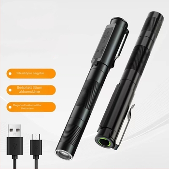 Hordozható alumíniumötvözetből készült, fényes LED-es tolllámpa, mini, szuper fényes kültéri vészhelyzeti ellenőrző, újratölthető, zoomos tolltartó zseblámpa