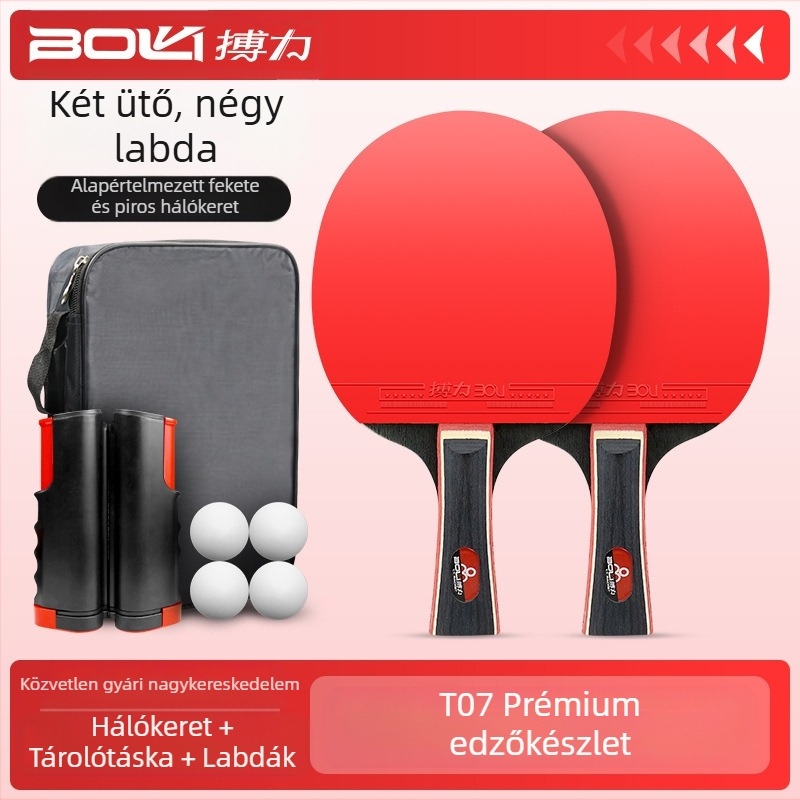 Bolitong asztalitenisz ütő edzéshez és szórakozáshoz, két ütéses, négygolyós szett hálóval, kezdőknek, családi ütő, vízszintes ütő