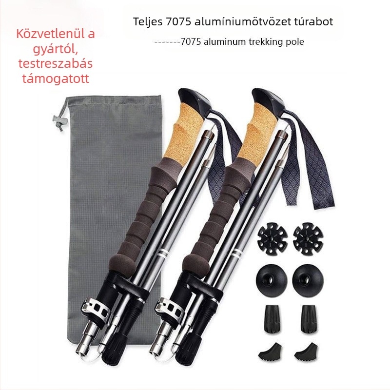 7075 alumíniumötvözetből készült túrabotok, túrázáshoz, terepfutáshoz, külső zárral ellátott, utazási, kültéri, ötrészes, összecsukható túrabotok, túrabotok