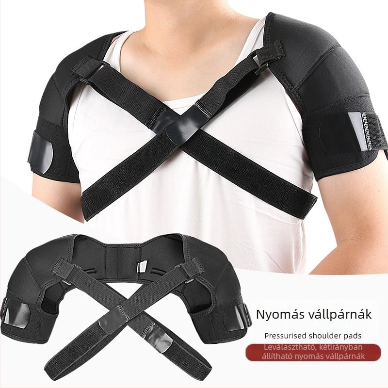 Kivehető, kétirányúan állítható, nyomás alatt álló, lélegző sport vállpárna, dupla vállpánt, keresztpántos, dupla hátvédő tok