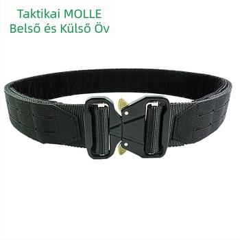 Multifunkcionális taktikai öv, kültéri Molle deréköv edzéshez és szolgálathoz, kétrétegű öv, ötvözetből készült, gyorskioldós csattal.