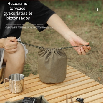 Kültéri kemping tárolócsomag zsebes mosószer tárolótáska kemping étkészlet nagy kapacitású húzózsinóros vászontáska