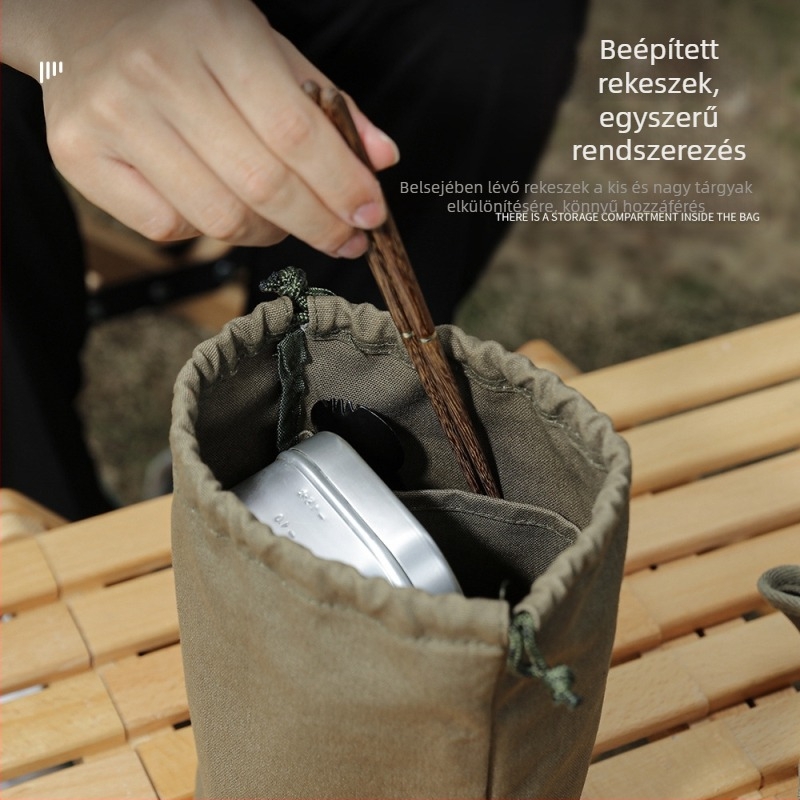 Kültéri kemping tárolócsomag zsebes mosószer tárolótáska kemping étkészlet nagy kapacitású húzózsinóros vászontáska