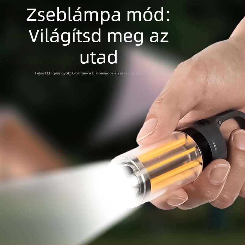 Új, hordozható, többfunkciós, kempingstílusú lámpa, kettős fényforrású, kettő az egyben zseblámpa, kültéri hangulatú sátorlámpa, kempingstílusú lámpa