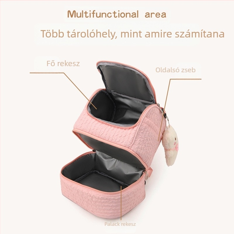 Buborékrácsos dupla vállú anyucitáska divatos nagy kapacitású anya-babatáska cumisüveg termosztáska babakellékek többrétegű tárolótáska