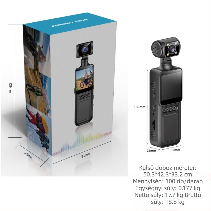 Wifi kézi nagyfelbontású bűnüldözési eszköz sportfelvétel és videó M12 fedélzsebkamera forgó kerékpáros kamera