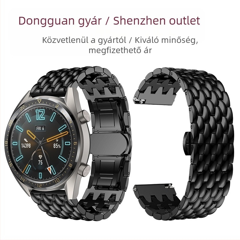 Samsung GearS3/GalaxyWatch 46mm/Huawei GT2e Glory órához, sárkánymintás fémszíjjal