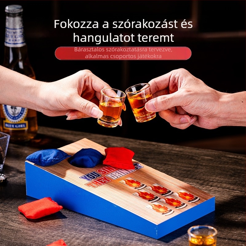 Fa homokzsák dobójáték sportjáték játék dobó homokzsák tábla szett asztali homokzsák játék borospohárral