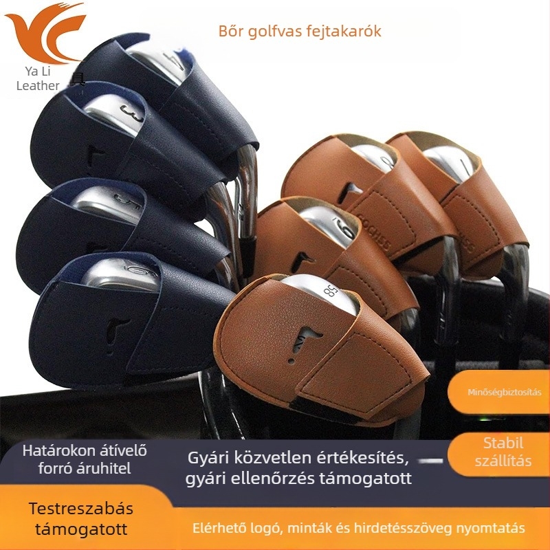 Határokon átnyúló golfklub-fedél PU bőr védőburkolat golfklub-kellékek vasklub-fedél nyomtatható logó