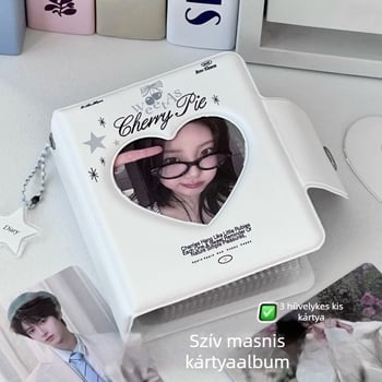 Ins Little Red Riding Book, ugyanolyan stílusú, szerelmes masnival díszített, palota alakú kártyakönyv, 7,6 cm-es Faroff Star Chasing kártyatároló album