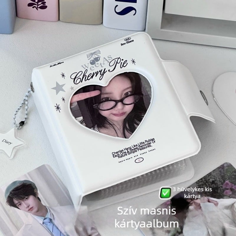 Ins Little Red Riding Book, ugyanolyan stílusú, szerelmes masnival díszített, palota alakú kártyakönyv, 7,6 cm-es Faroff Star Chasing kártyatároló album