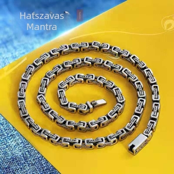 Niche Design Sárkánymintás Négyzet alakú Gyűrű Hat Karakteres Mantra Nyaklánc Férfi Divat Stílusos K-Stílusú Trendi Retró