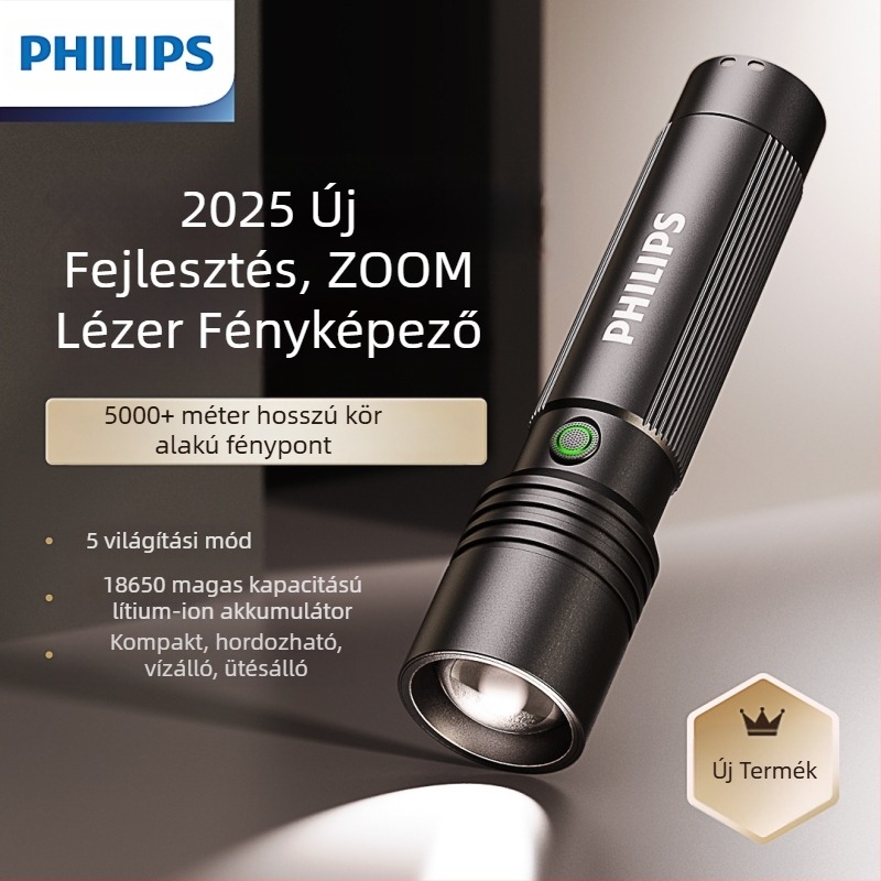 Philips SFL2146 zseblámpa, zoom, szuperfényes, C típusú, töltős, háztartási, kisméretű, kültéri, kempinglámpa, vészhelyzeti használatra.
