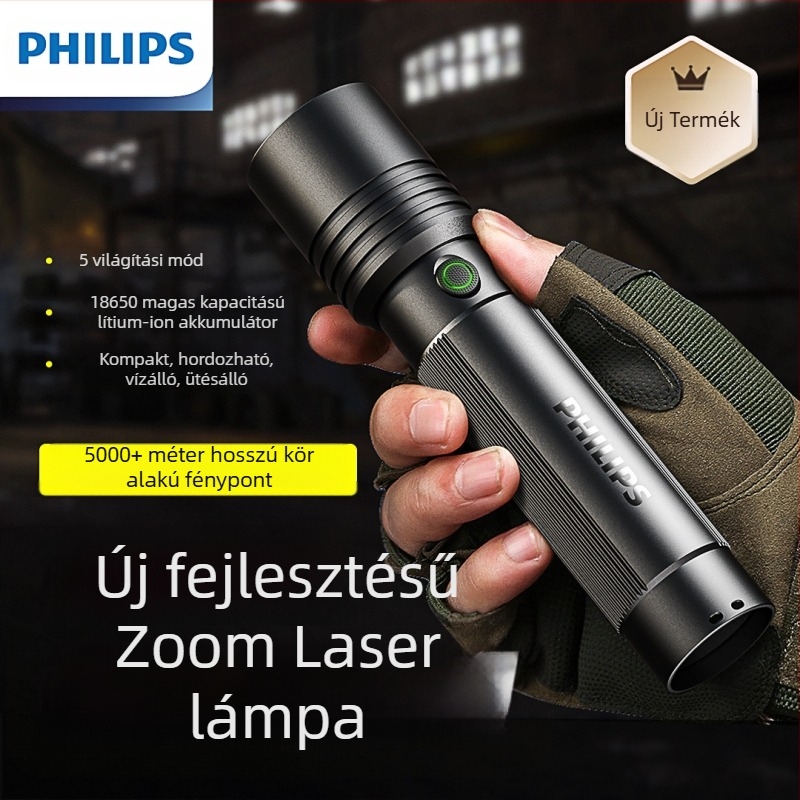 Philips SFL2146 zseblámpa, zoom, szuperfényes, C típusú, töltős, háztartási, kisméretű, kültéri, kempinglámpa, vészhelyzeti használatra.