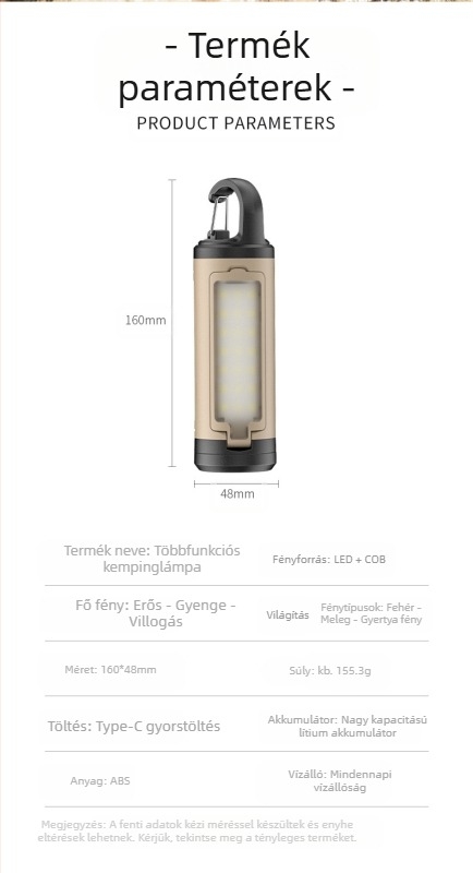 Kültéri kempingstílusú lámpa, USB-s újratölthető, összecsukható sátorlámpa, vészjelző zseblámpa, hordozható kempinglámpa, hangulatvilágítás