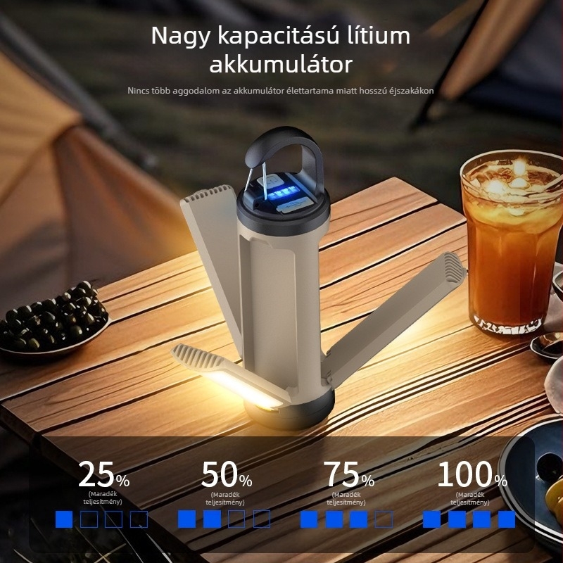 Kültéri kempingstílusú lámpa, USB-s újratölthető, összecsukható sátorlámpa, vészjelző zseblámpa, hordozható kempinglámpa, hangulatvilágítás