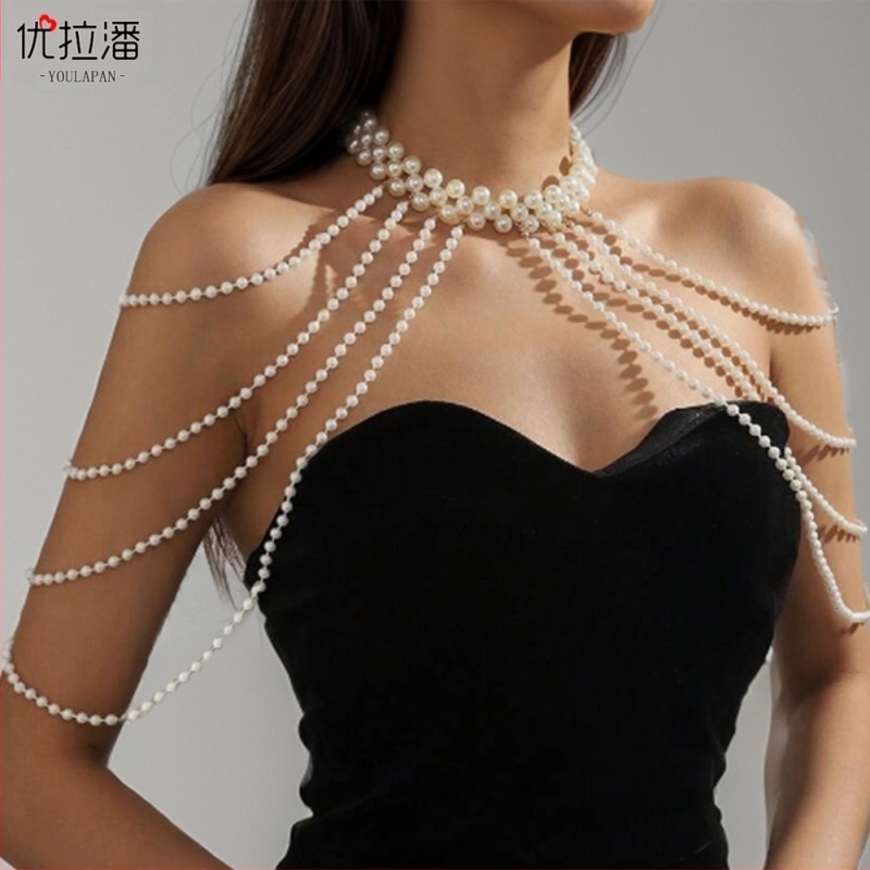 Yulapan SG62 határokon átnyúló gyöngy bojtos kendő európai és amerikai szexi mellkasi láncos cheongsam ruha felhőváll kiegészítőkkel