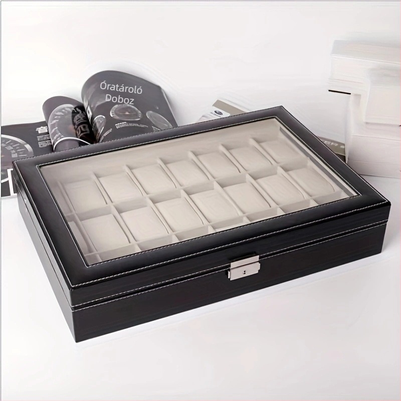Bőr ékszerdoboz, több bites tárolódoboz, óradoboz, 24 bites PU órakijelző doboz, óra ajándékdoboz, csomagolódoboz