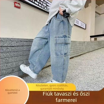 raktáron Fiú farmernadrágok Tavaszi és őszi új gyerek nadrágok Fiú őszi nadrágok Nagyobb gyerek őszi egyenes szárú nadrágok