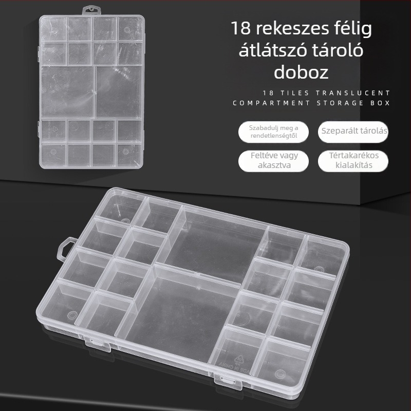 18 rácsos ékszer-kiegészítő tárolódoboz elektronikai alkatrész doboz hardver csavar osztályozó doboz kis gyöngyök tárolódoboz