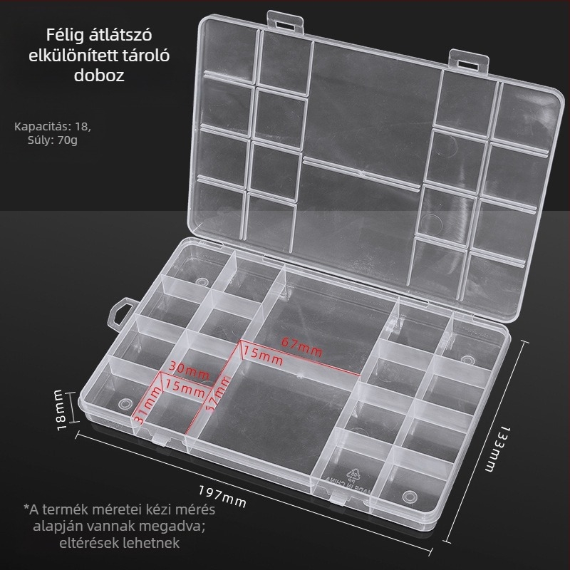 18 rácsos ékszer-kiegészítő tárolódoboz elektronikai alkatrész doboz hardver csavar osztályozó doboz kis gyöngyök tárolódoboz