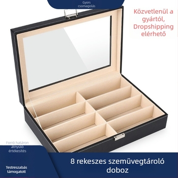Határokon átnyúló, nagykereskedelmi, 8 rekeszes, kézzel készített, utazó tárolódoboz, napszemüveg, szemüveg, antik bőrdoboz