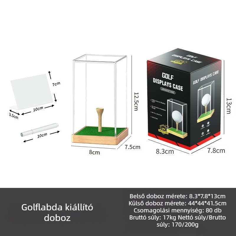 Határokon átnyúló átlátszó akril golflabda-kiállító doboz Speciális porálló golflabda-kiállító doboz
