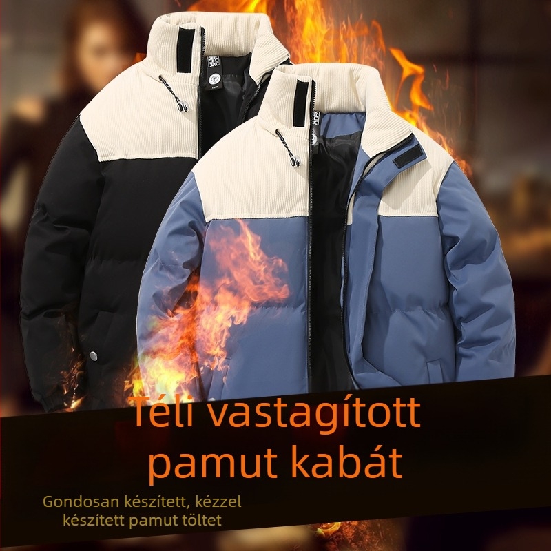 Gyerek pamutbélésű kabát ősszel és télen Új steppelt, vastagított állógallérú, pamutbélésű fiú kabát csinos, pamutbélésű egyrészes kabát házhozszállítással
