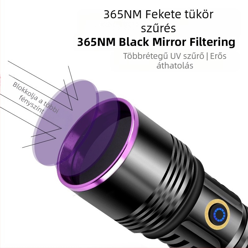 Nagy teljesítményű lila fényű zseblámpa 20 W-os nagykereskedelmi UV fekete tükör ékszer fluoreszcencia hamisítás elleni észlelés 365 nm-es lila fény raktáron
