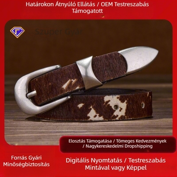 Valódi bőr deréköv lószőrrel, tehénmintás színösszeállítás, koreai stílusú öv, divatos és sokoldalú, retró, uniszex díszítéssel